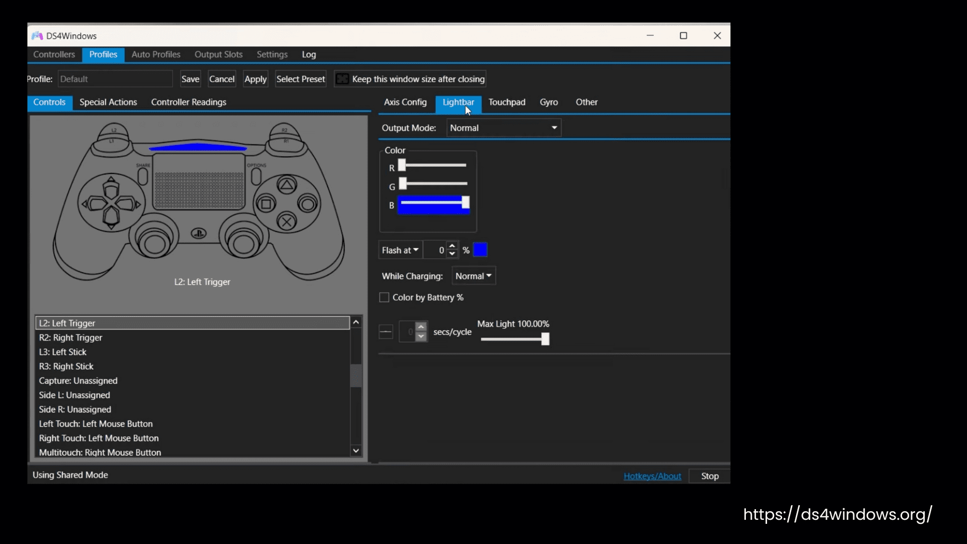 DS4Windows Lightbar Settings