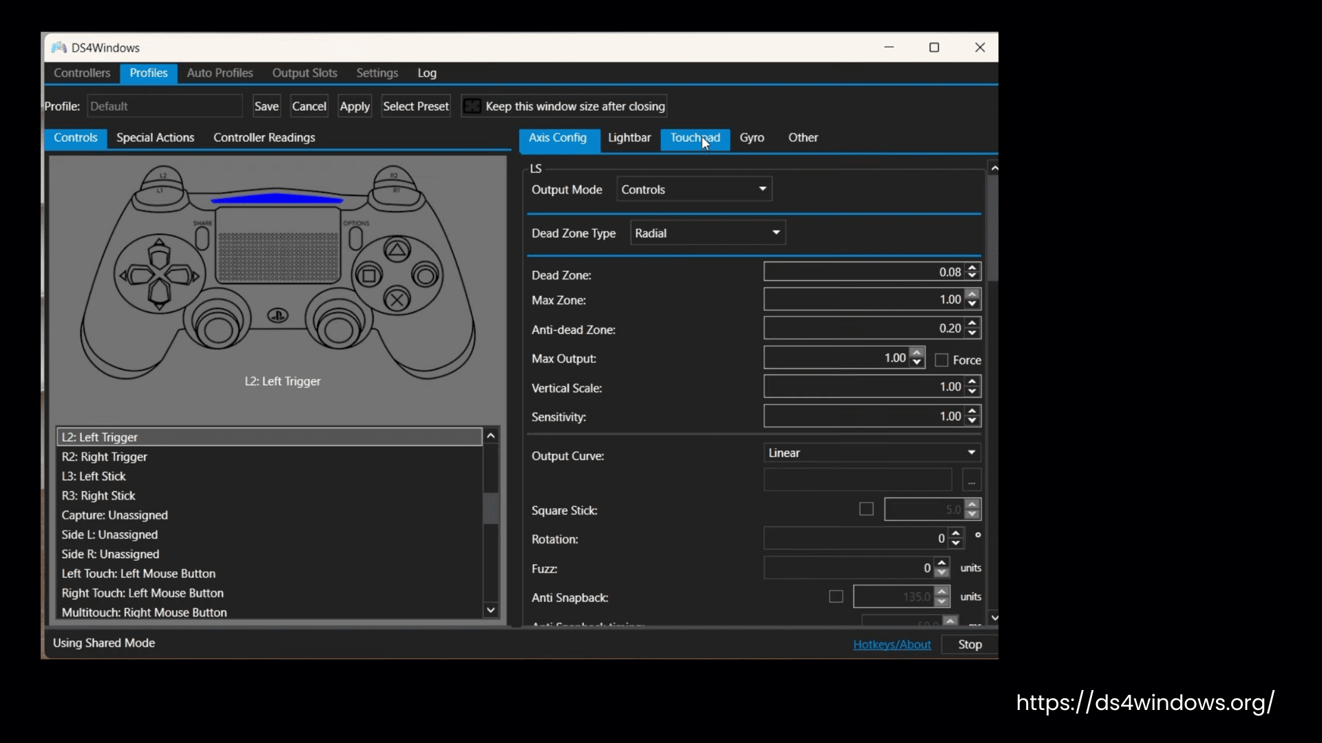 DS4Windows Profiles Axis Configuration