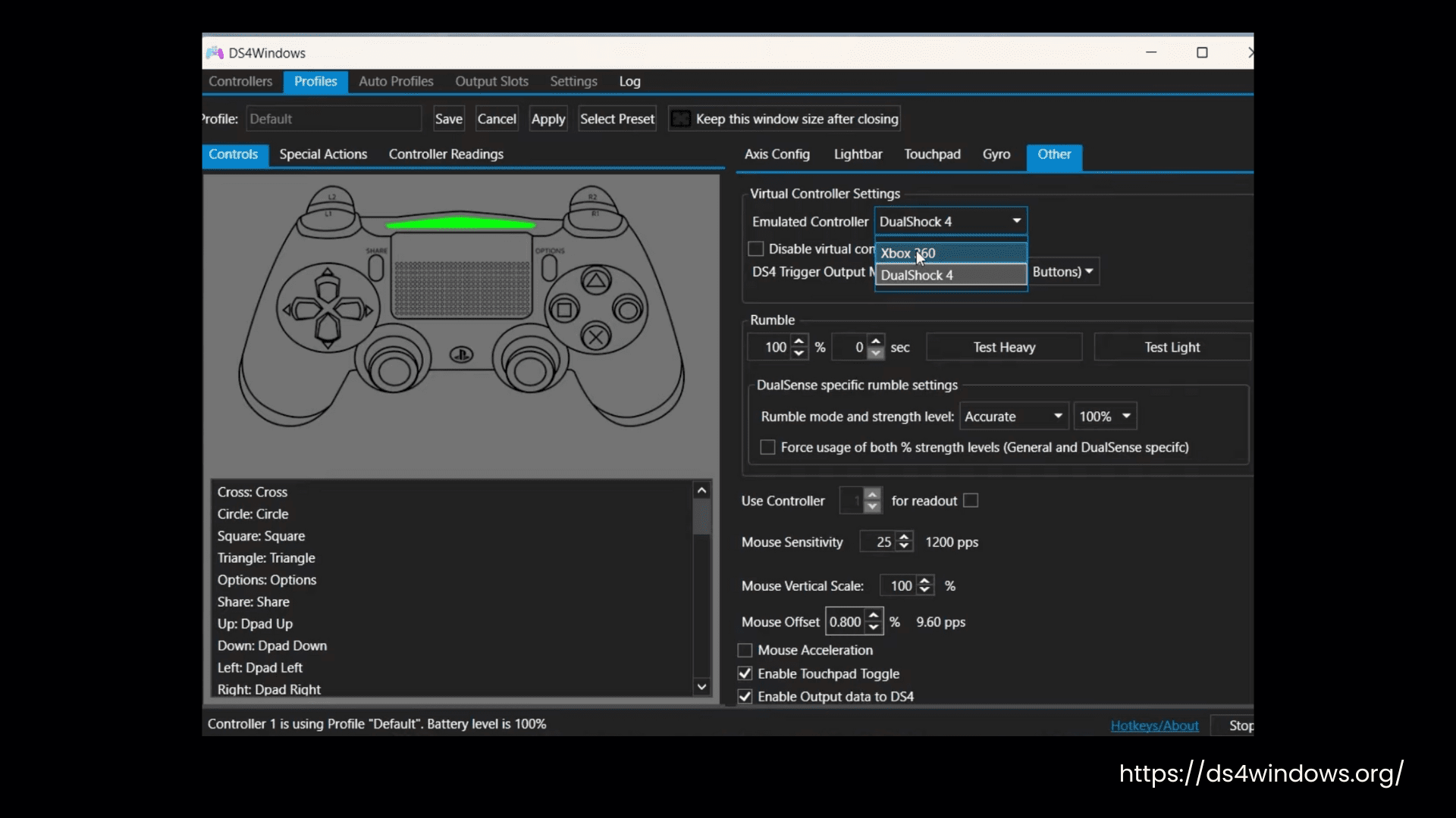 DS4Windows Virtual Controller Settings