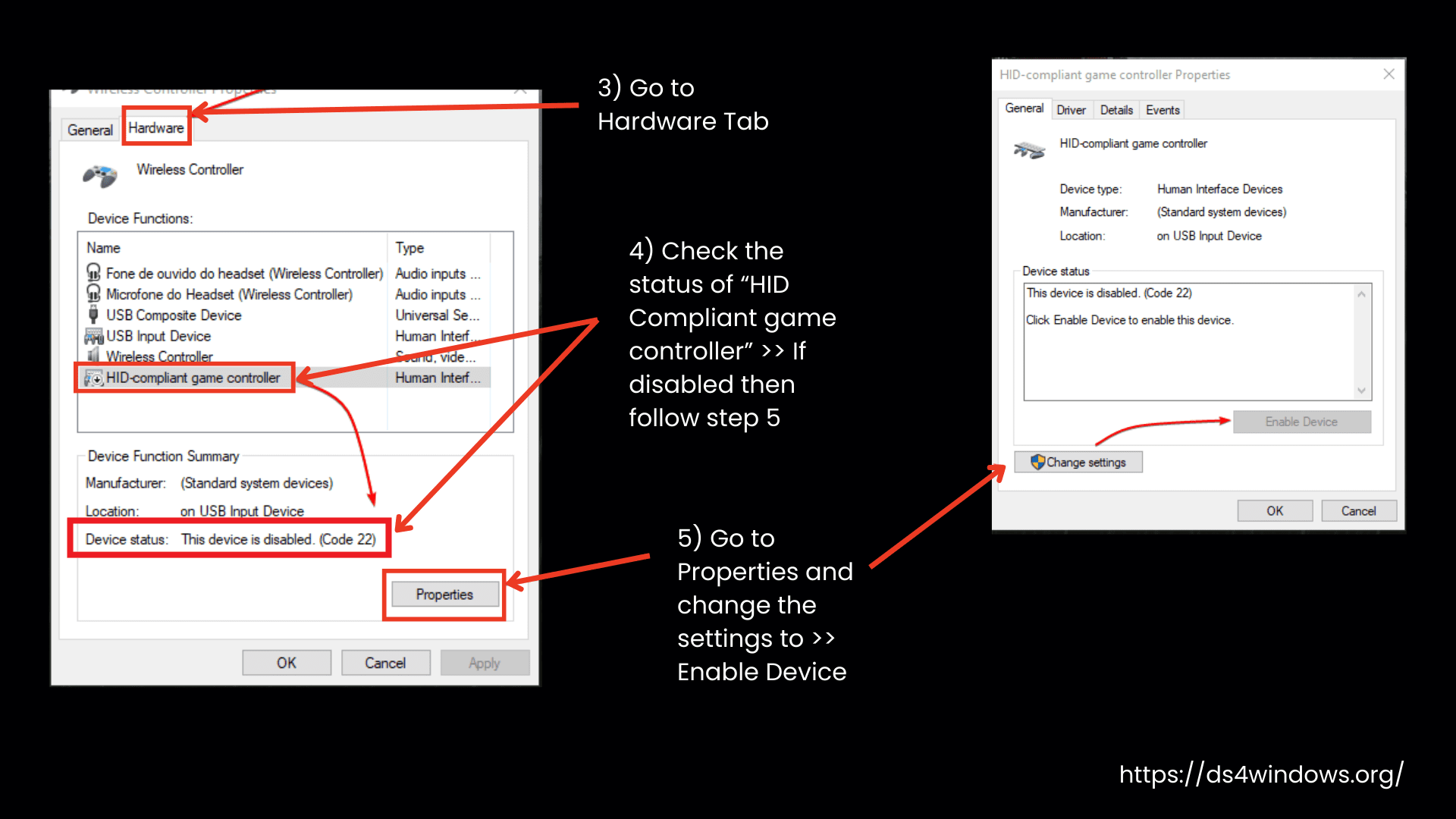 Change Setting to Enable Device