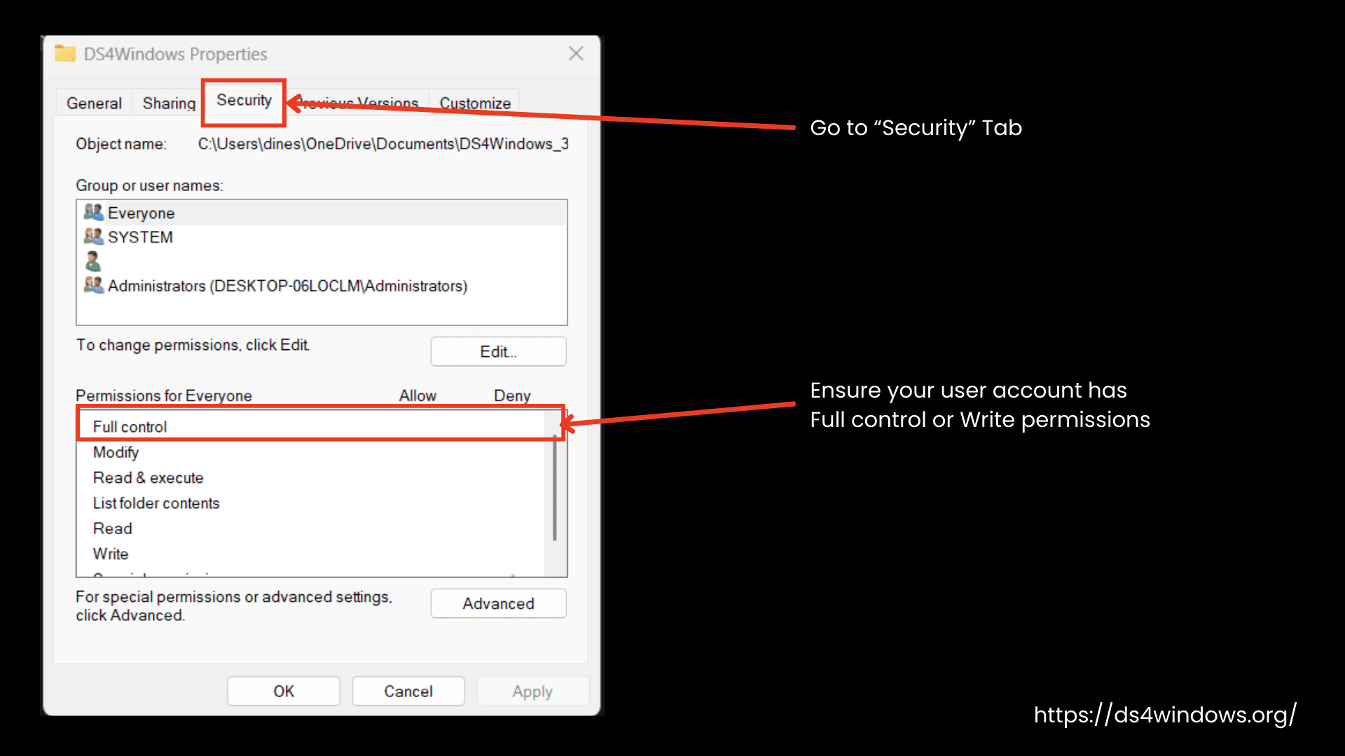 Check account permissions