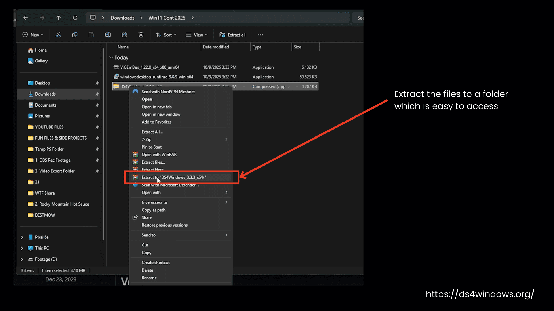 DS4Win .zip file extraction