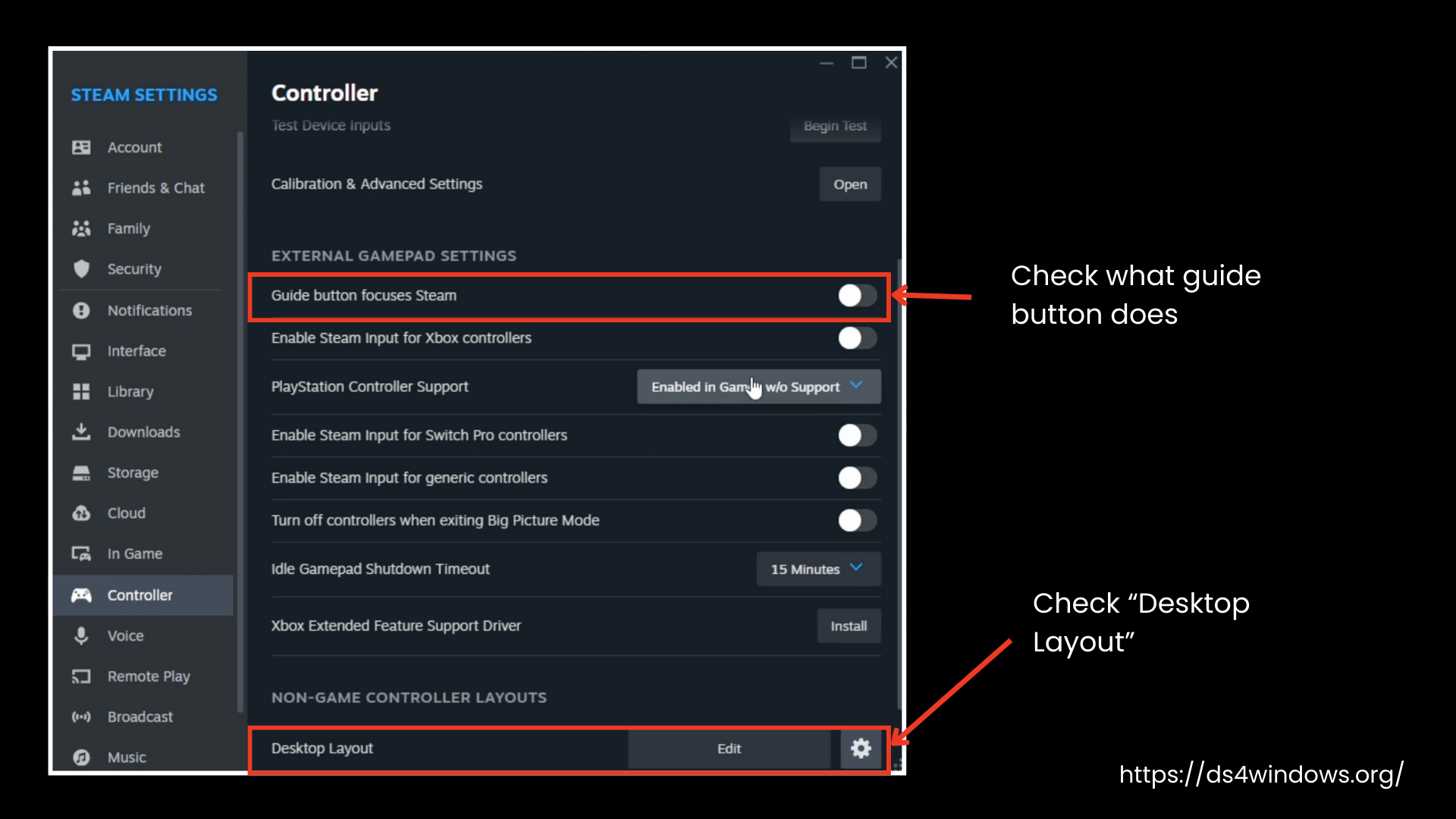 Desktop Mode Controller Settings