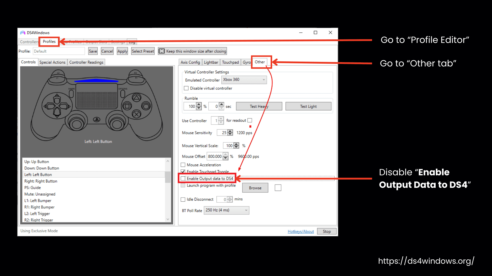 Disable Output Data to the Controller