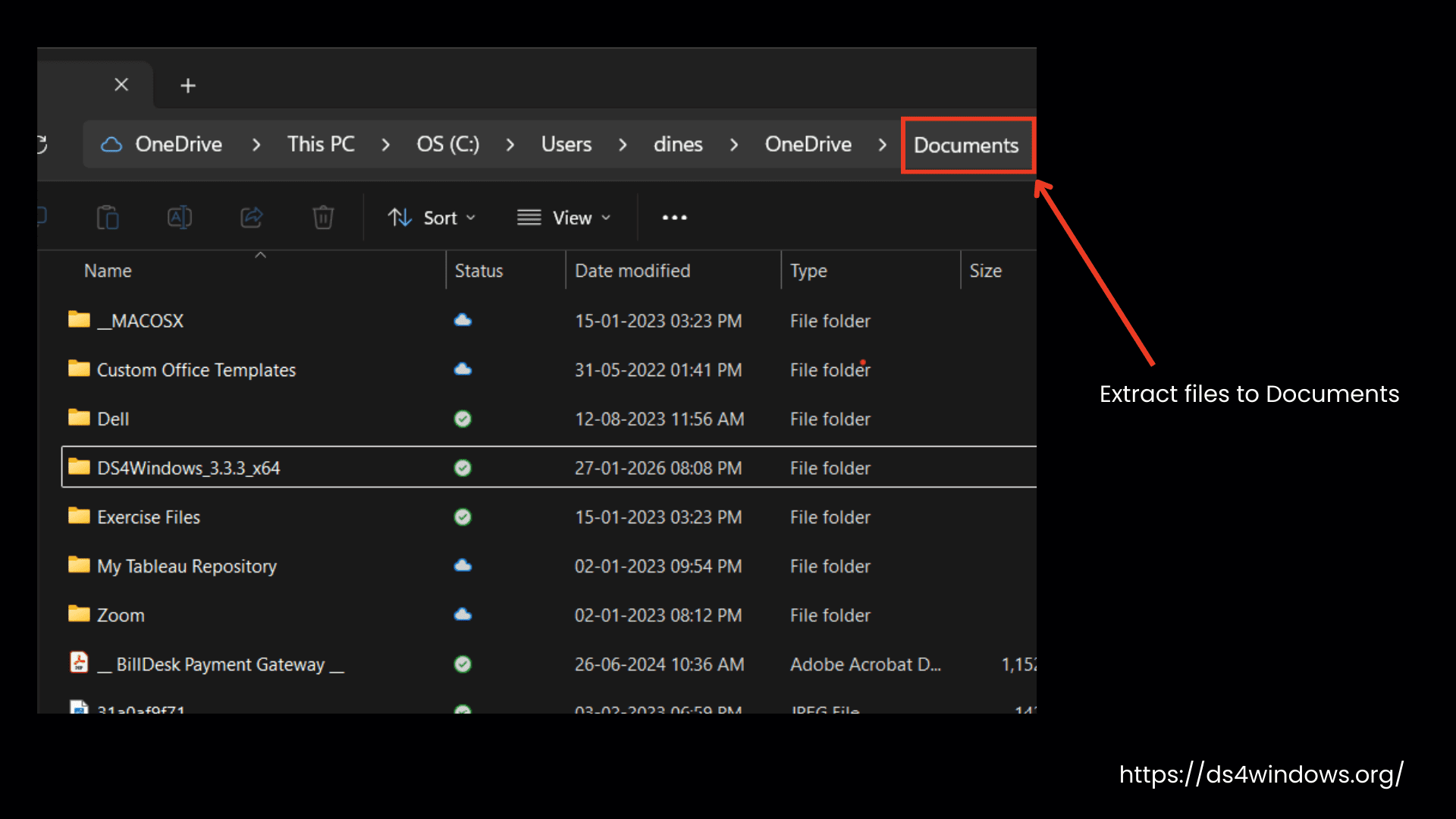 Extract files to Documents