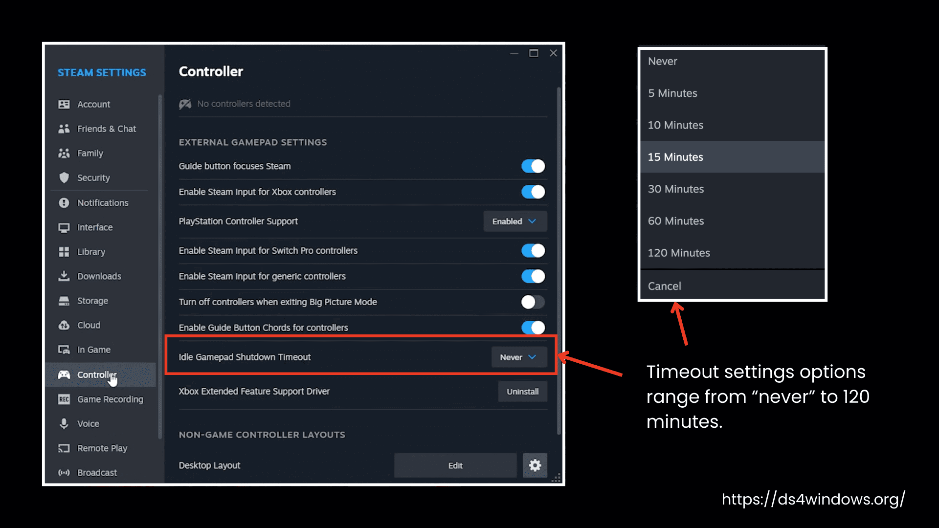 Gamepad Shutdown Timeout Settings