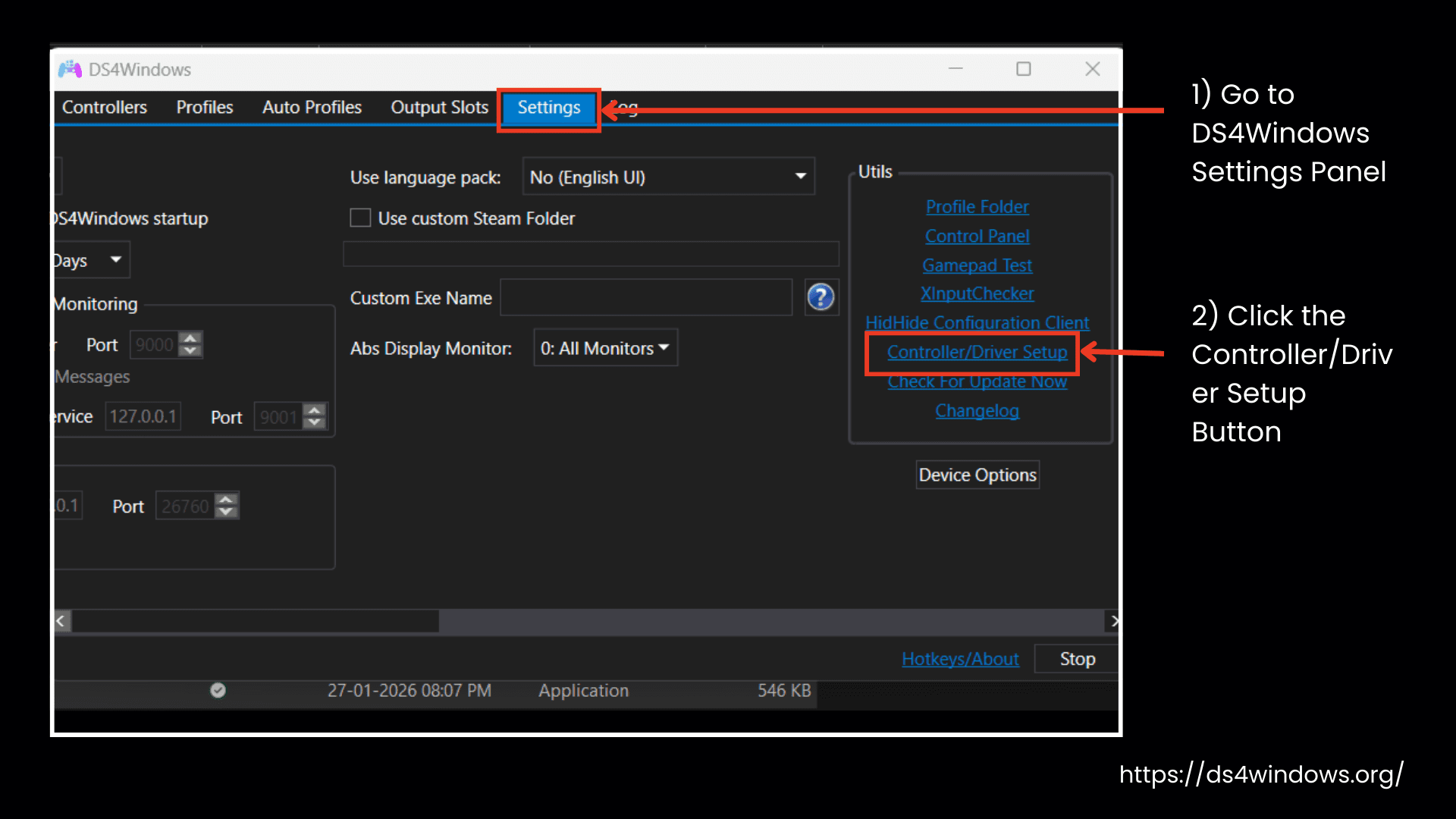 Go to Controller and Driver Setup