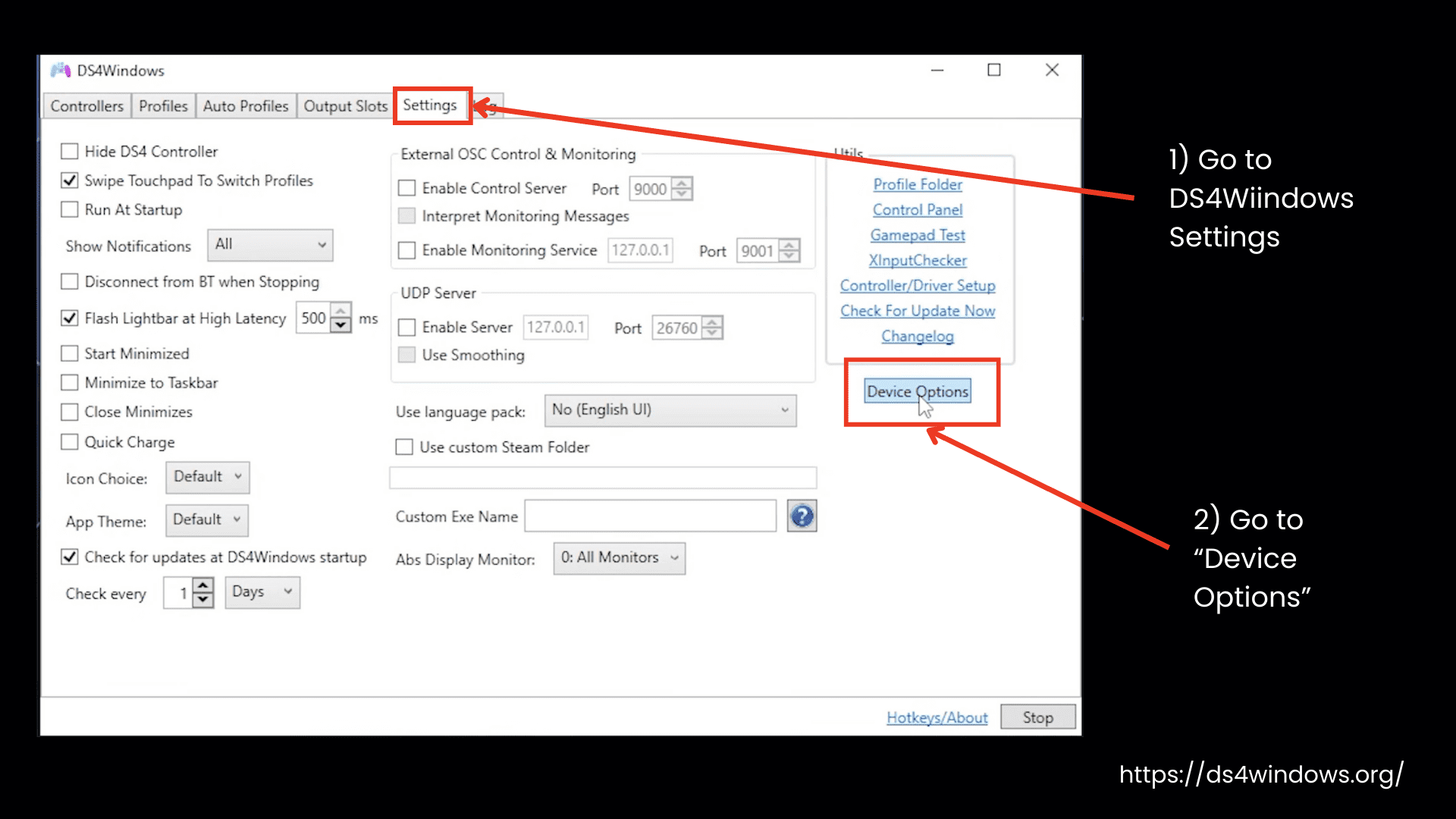 Go to Device Options in Settings
