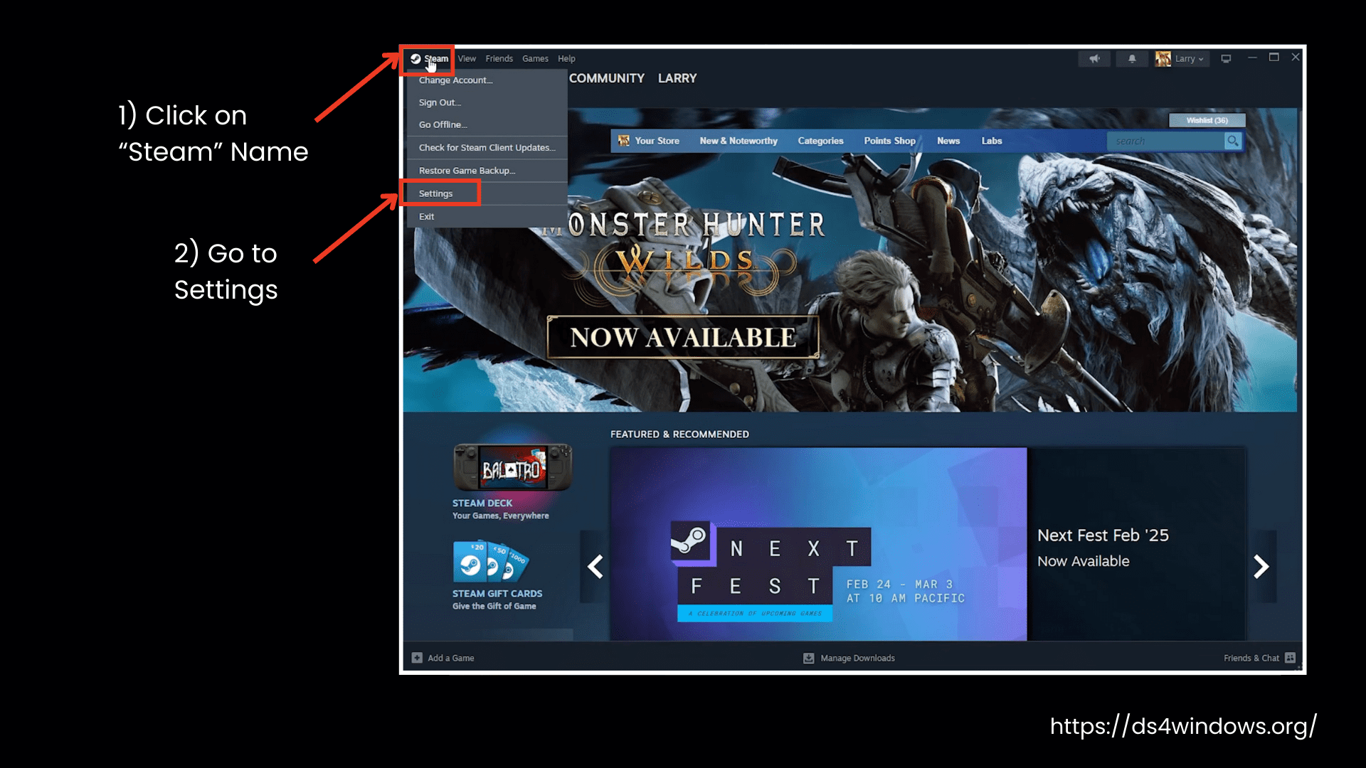 Go to Steam Settings
