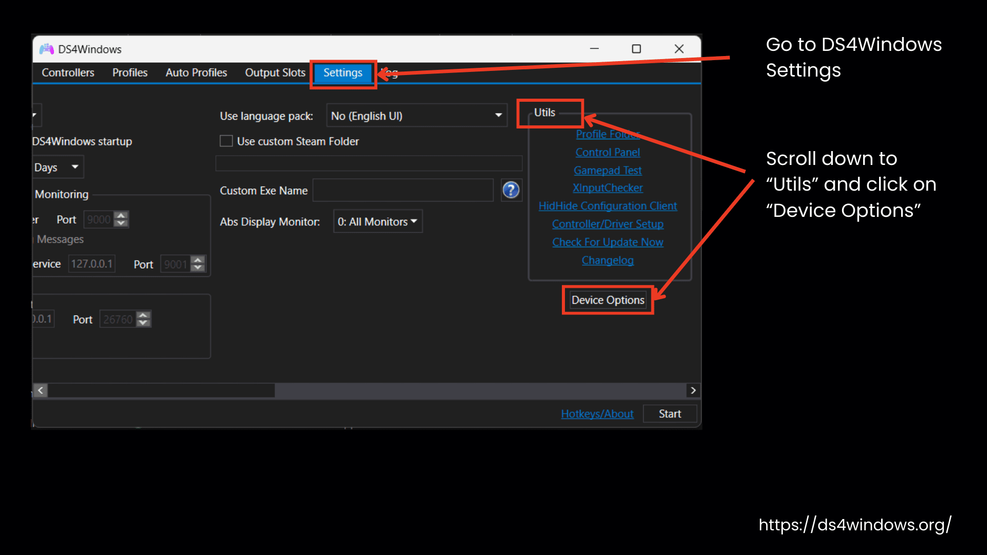 Go to device options