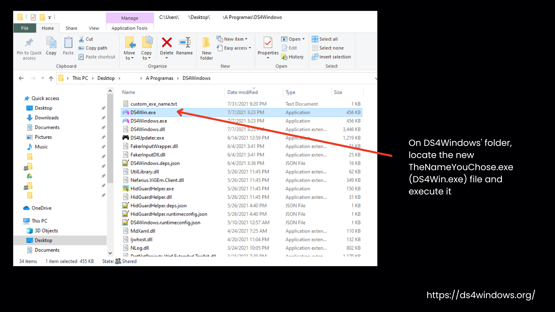 Locate the new file in DS4Windows Folder