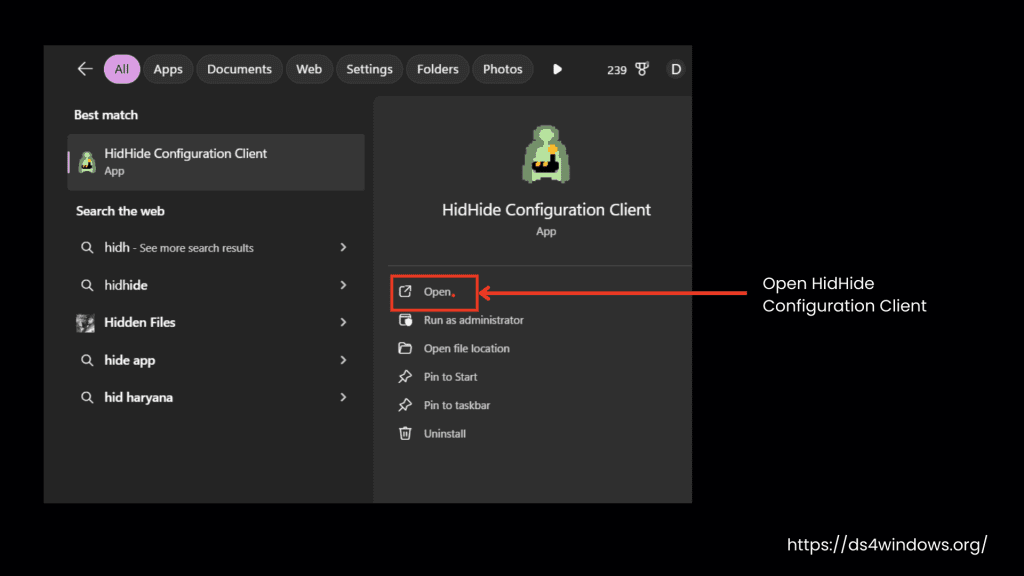 Open HidHide Configuration Client