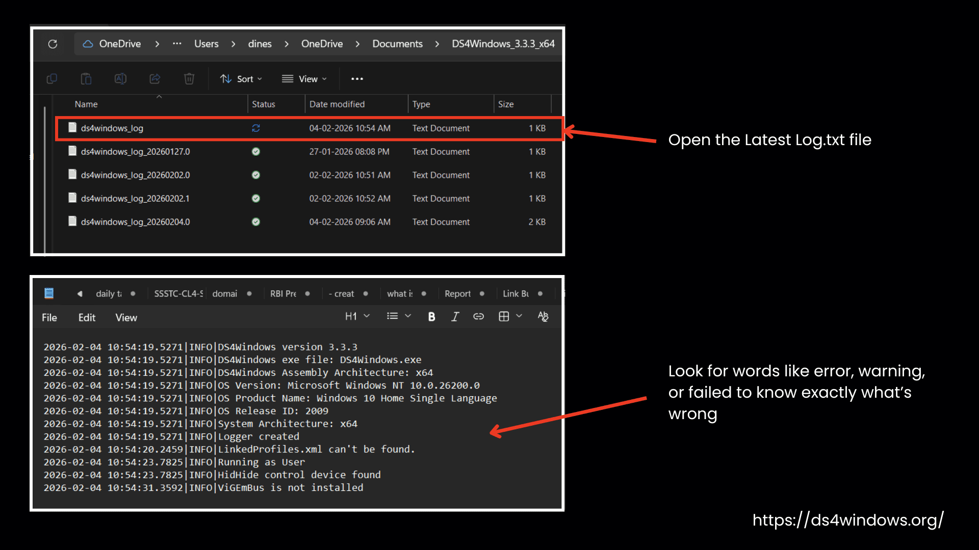 Open the log.txt file
