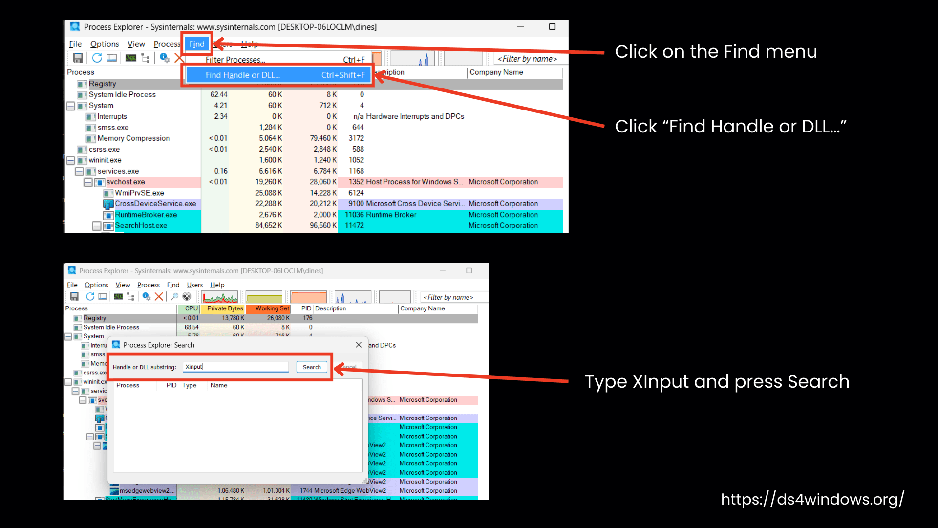 Process Explorer Find Menu