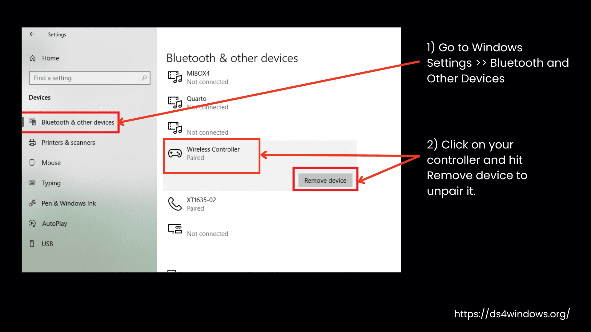 Remove Controller from Bluetooth Settings