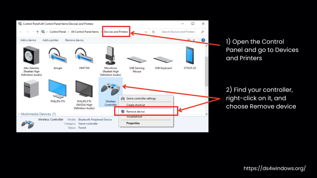 Remove Controller from Devices and Printers