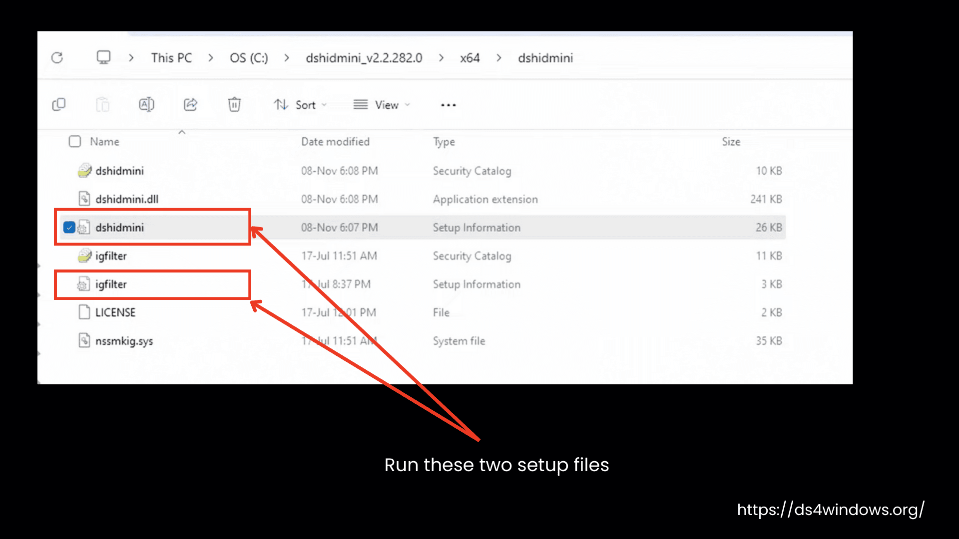 Run dshidmini setup files