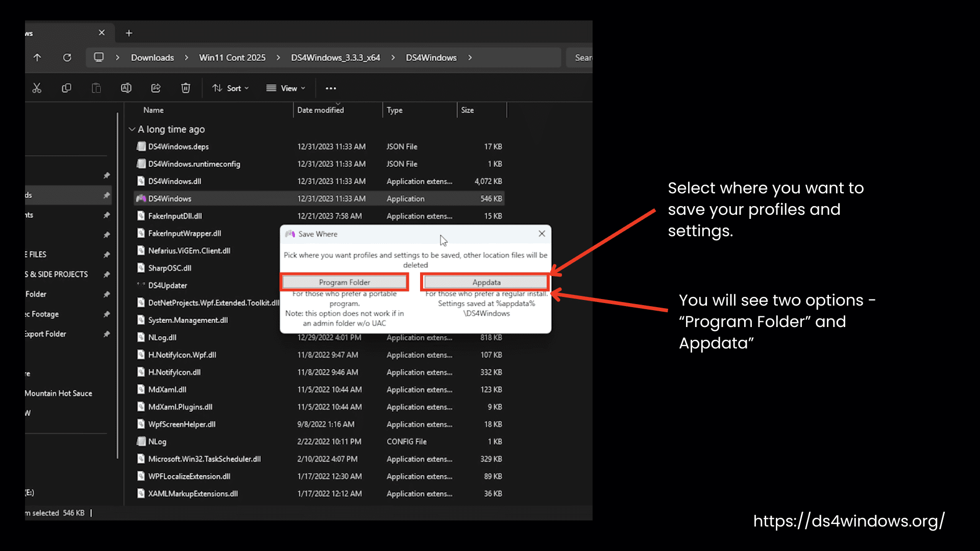 Select where you want to save your settings and profiles