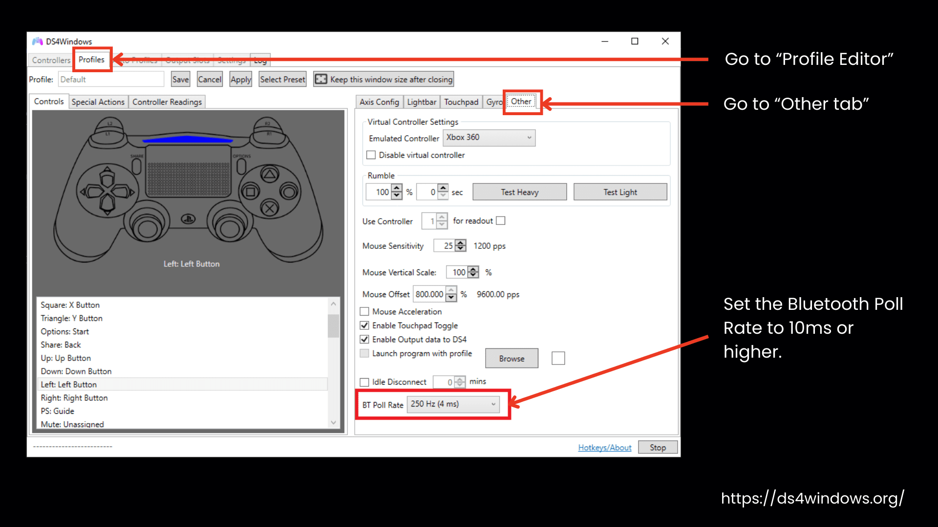 Set BT Poll Rate in DS4Windows