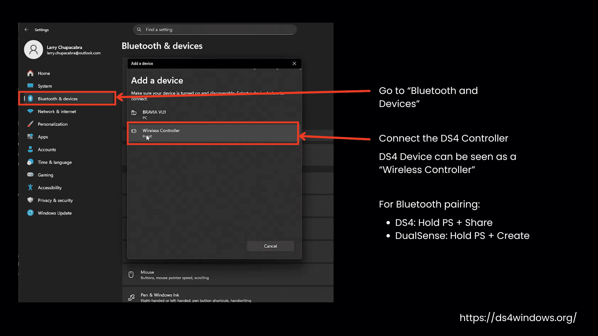 Setting Controller Connection Via Bluetooth