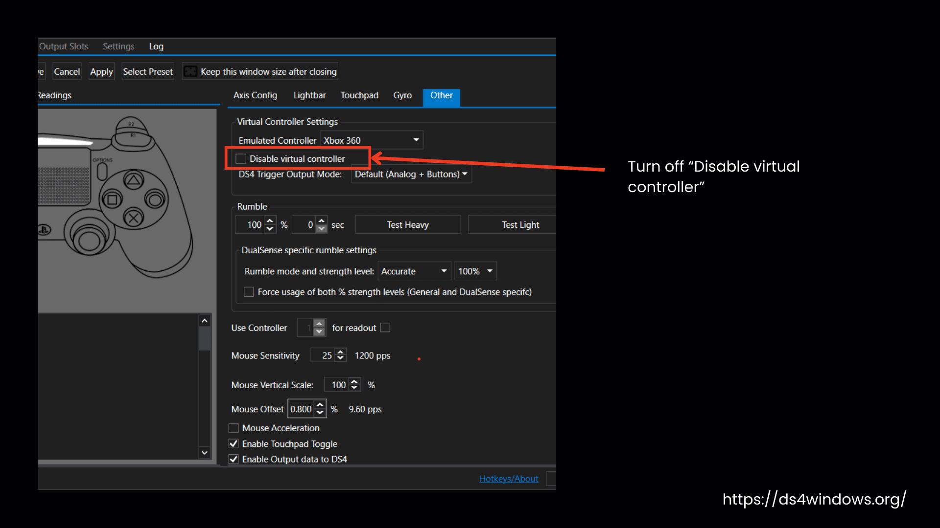 Turn off Disable Virtual Controller