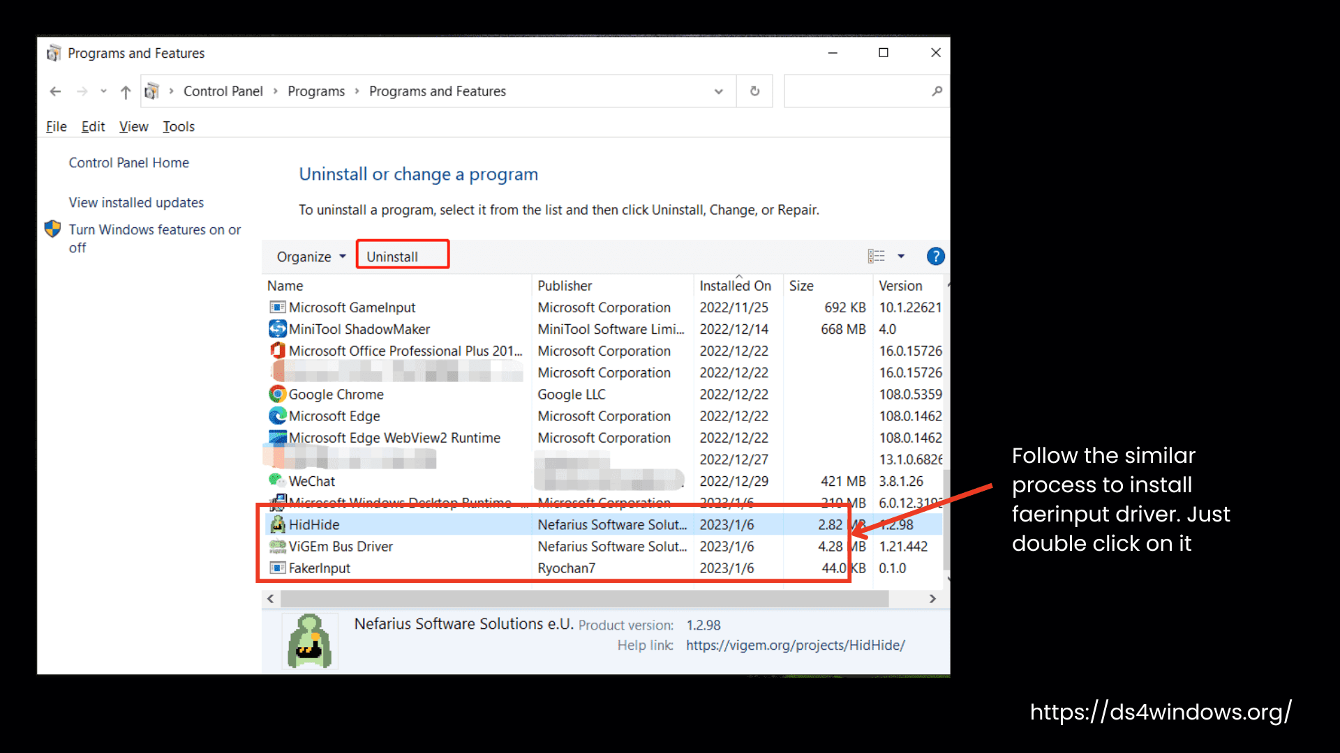 Uninstall FakerInput Driver