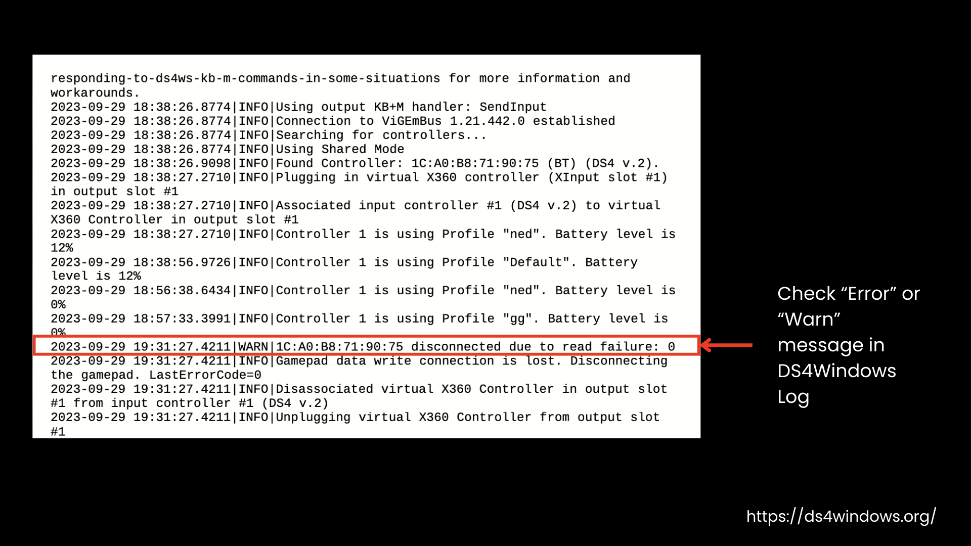 Use the DS4Windows Log